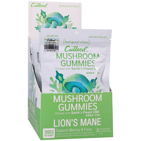 Cutleaf Mushroom Gummies Lion&#39;s Mane Zero THC Honeydew Melon 10 Pack