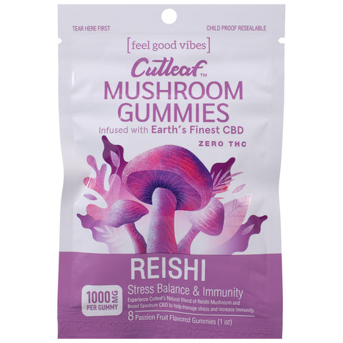 Cutleaf Mushroom Gummies Reishi Zero THC Passion Fruit 10 Pack