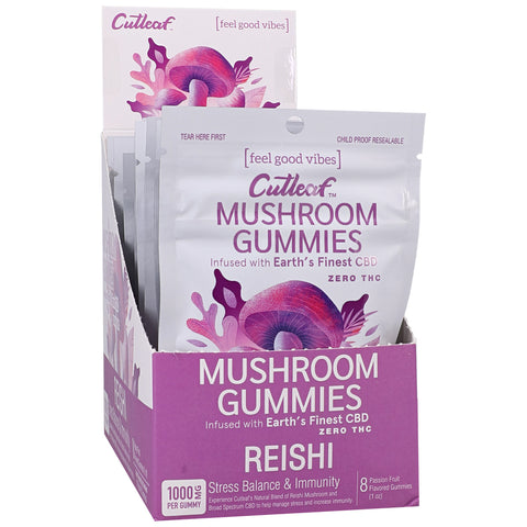 Cutleaf Mushroom Gummies Reishi Zero THC Passion Fruit 10 Pack