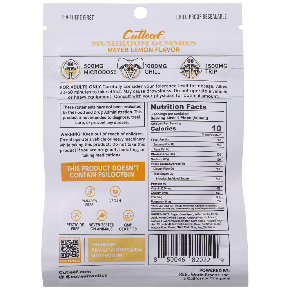 Cutleaf Mushroom Gummies Amanita Blend Meyer Lemon 10 Pack
