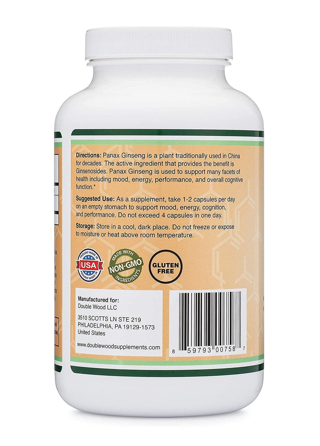 Double Wood Korean Panax Ginseng 240 Vegan Capsules