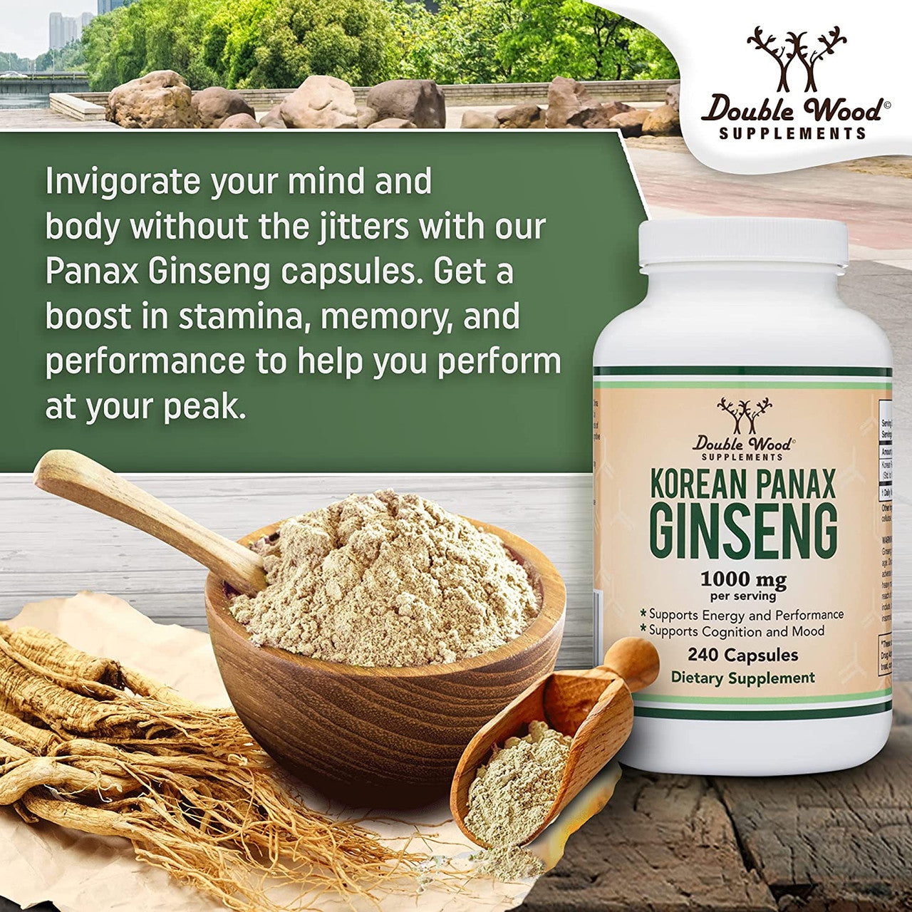 Double Wood Korean Panax Ginseng 240 Vegan Capsules
