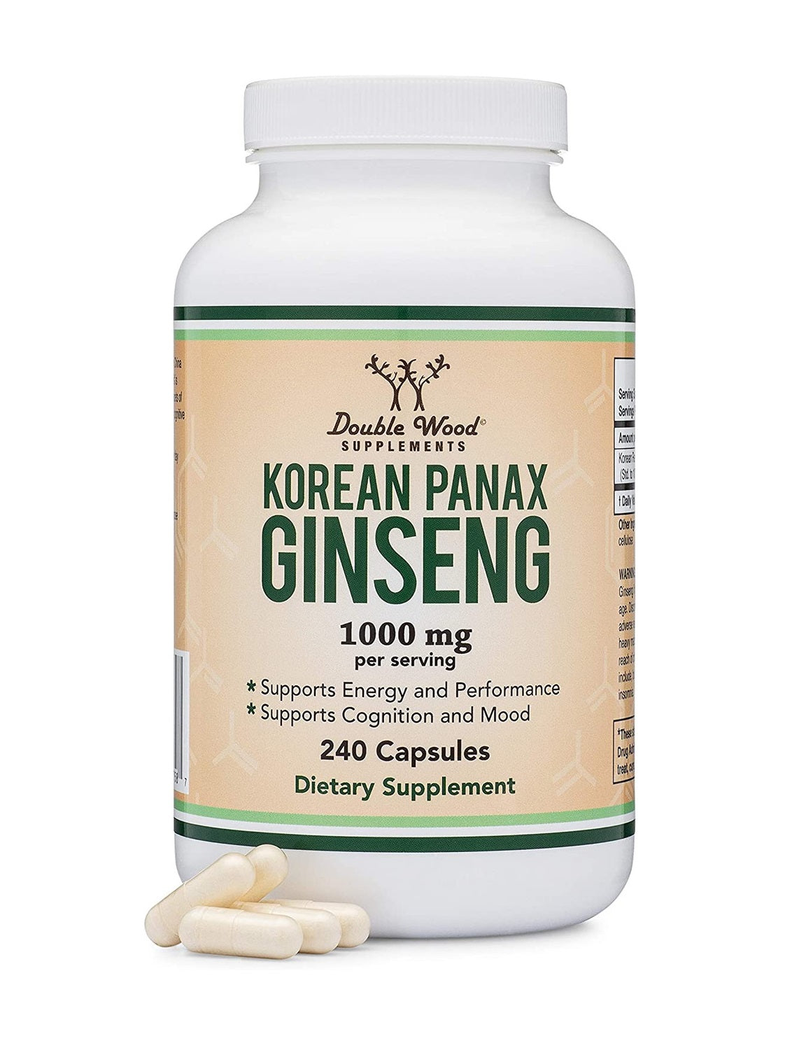 Double Wood Korean Panax Ginseng 240 Vegan Capsules
