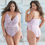 Allure Lace and Mesh Tie Up Romper-Pink 1X/2X-Boxed