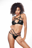 Kitten Criss Cross Bralette and Thong Set - One Size - Black