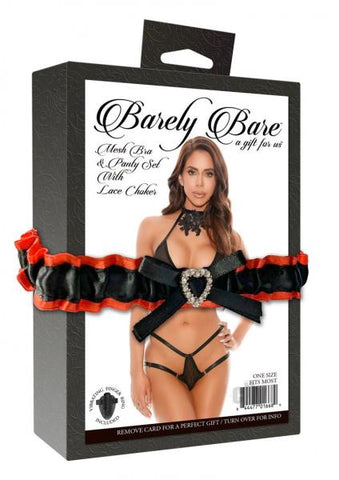 Barely B Mesh Bra Panty Set W/choker Blk