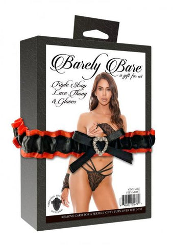 Barely B Trpl Strap Lace Thong/glove Blk