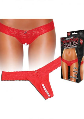 Crotchless Panties Pearl Beads Red S/M