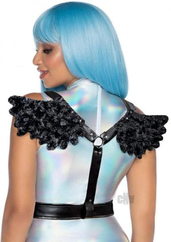 Furry Angel Wing Body Harness Os Black