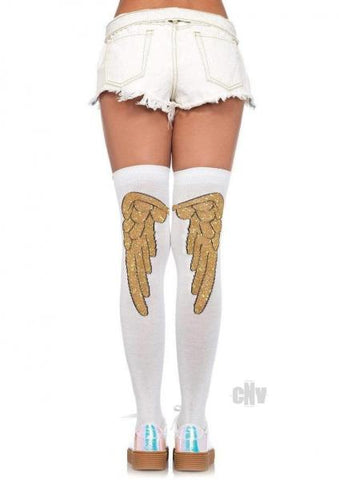 Lurex Angel Wing Knee Sock White/gold