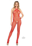 Fishnet Halter Bodystocking Os Red