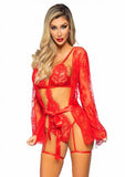 Eyelash Lace Garter Teddy 3pc Md Red