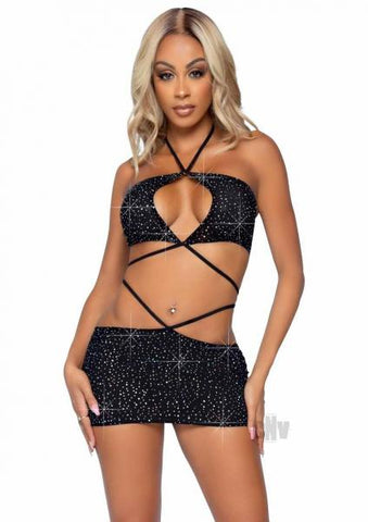 Rhinestone Keyhole Bandeau 2pc Lg Blk