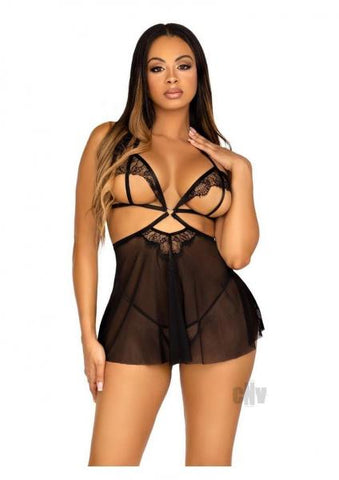 Open Cup Eyelash Babydoll Panty Md Blk