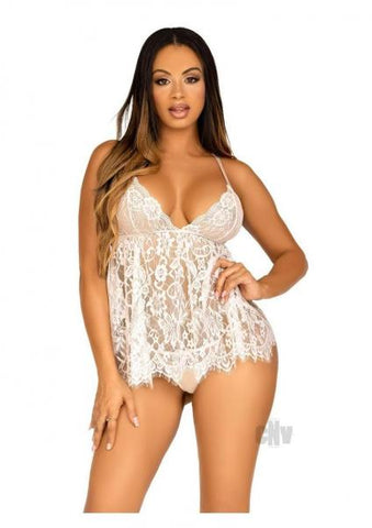 Floral Babydoll Eyelash Gstring Sm Wht