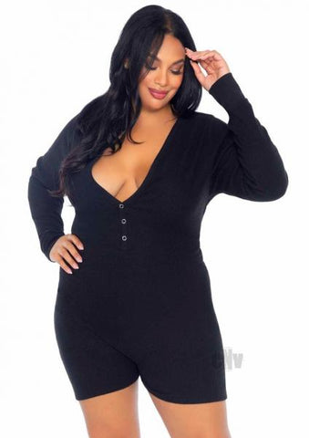 Brushed Romper Long John/flap 2x/4x Blk