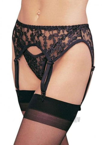 Lace Garter Thong 6pc Plus Black