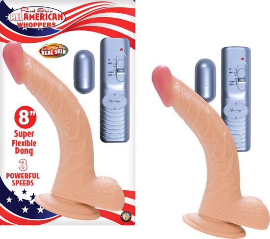 All American Whopper 8 inches Curved Vibrating Dong, Balls Beige