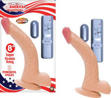 All American Whopper 8 inches Curved Vibrating Dong, Balls Beige