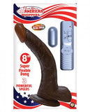 All American Whopper 8 inches Curved Vibrating Dong, Balls Brown