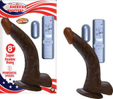 All American Whopper 8 inches Curved Vibrating Dong, Balls Brown