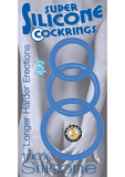 Super Silicone Cockrings - 3 Sizes - Blue