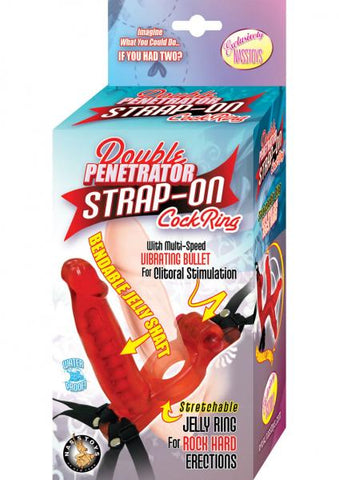 Double Penetrator Strap-On Cock Ring Red