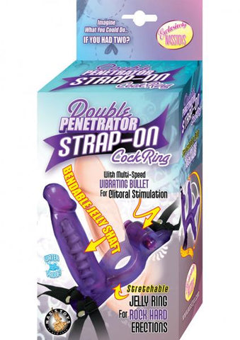 Double Penetrator Strap On Cock Ring Waterproof Purple