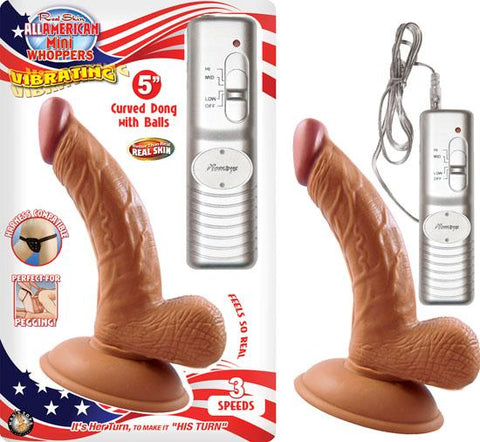 Latin American Mini Whopper 5 inches Curved Vibrating Dong, Ball Brown