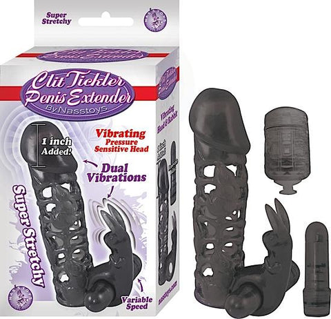 Clit Tickler Penis Extender Vibrating Sleeve Black