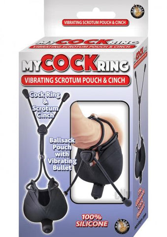 My Cockring Vibrating Scrotum Pouch & Cinch Black