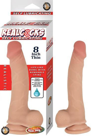 Realcocks Self Lubricating 8 inches Thin Beige Dildo