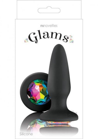 Glams Black Silicone Butt Plug Rainbow Gem