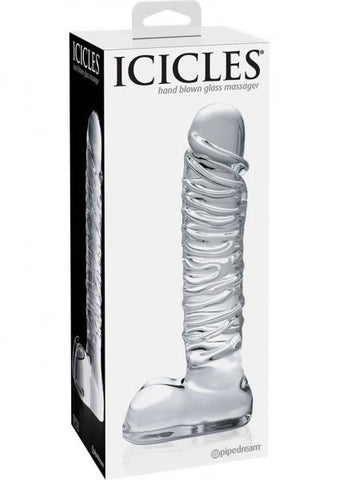 Icicles No. 63 Textured Glass Dildo With Balls 8.5 Inch - Clear