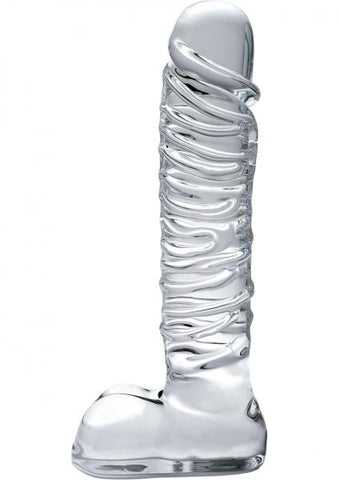 Icicles No. 63 Textured Glass Dildo With Balls 8.5 Inch - Clear
