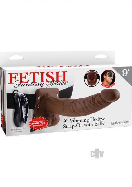 Fetish Fantasy 9 inches Vibrating Hollow Strap On W/Balls Brown