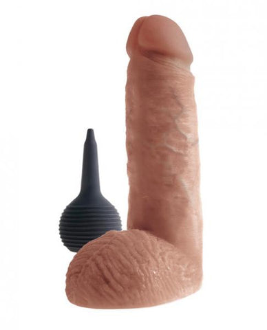 King Cock 8 inches Squirting Cock with Balls Tan Dildo