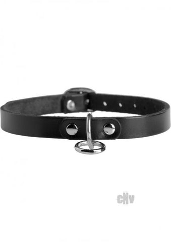 Unisex Leather Choker With O-Ring M/L