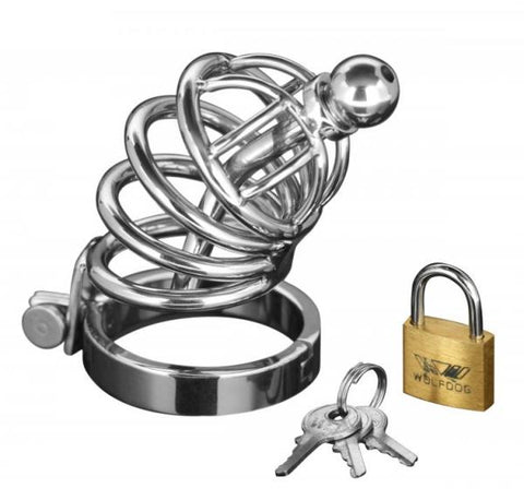 Asylum 4 Ring Chastity Cage Urethral Plug S/M