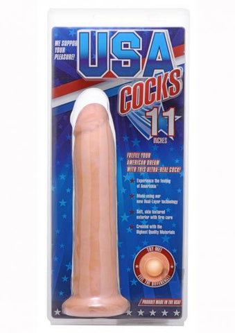 11 Inches Ultra Real Dual Layer Dildo Without Balls Beige