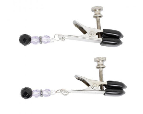 Adjustable Broad Tip Nipple Clamps W/Purple Beads