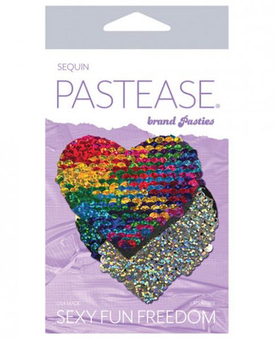 Pastease Rainbow & Silver Glitter Heart Nipple Pasties