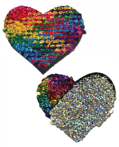 Pastease Rainbow & Silver Glitter Heart Nipple Pasties