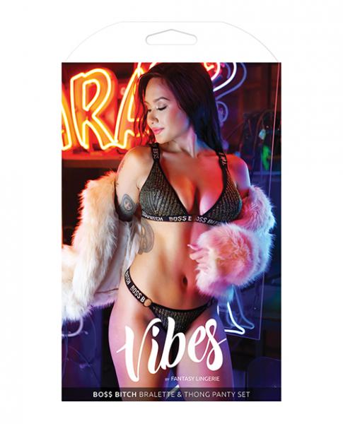 Vibes Boss Bitch Bralette & Thong Panty Black Gold L/XL
