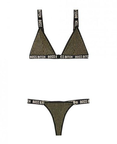 Vibes Boss Bitch Bralette & Thong Panty Black Gold M/L