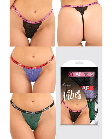 Vibes Af 3 Pack Thongs Assorted Colors O/s