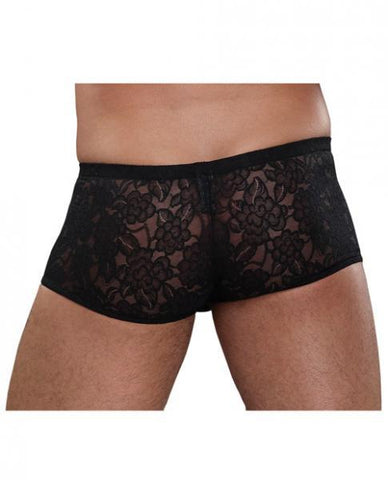 Male Power Mini Shorts Stretch Lace Black Medium