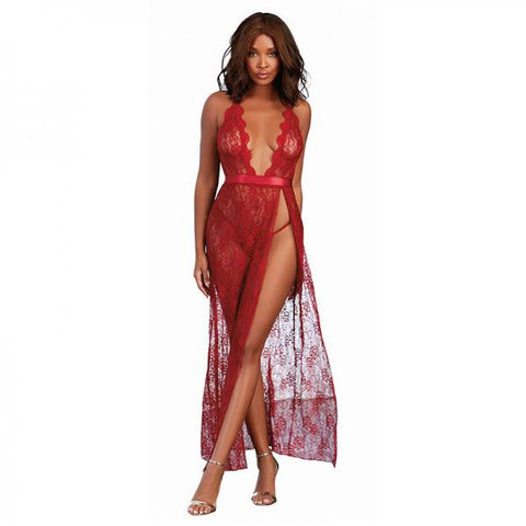 Dreamgirl Lace Gown & G-string Garnet Medium Hanging