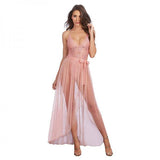 Dreamgirl Stretch Lace Teddy & Sheer Mesh Maxi Skirt With Adjustable Straps & G-string Rose Xl Hangi