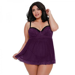 Dreamgirl Plus-size Stretch Mesh And Lace Babydoll With Underwire Push-up Cups, G-string, And Lace O-3X